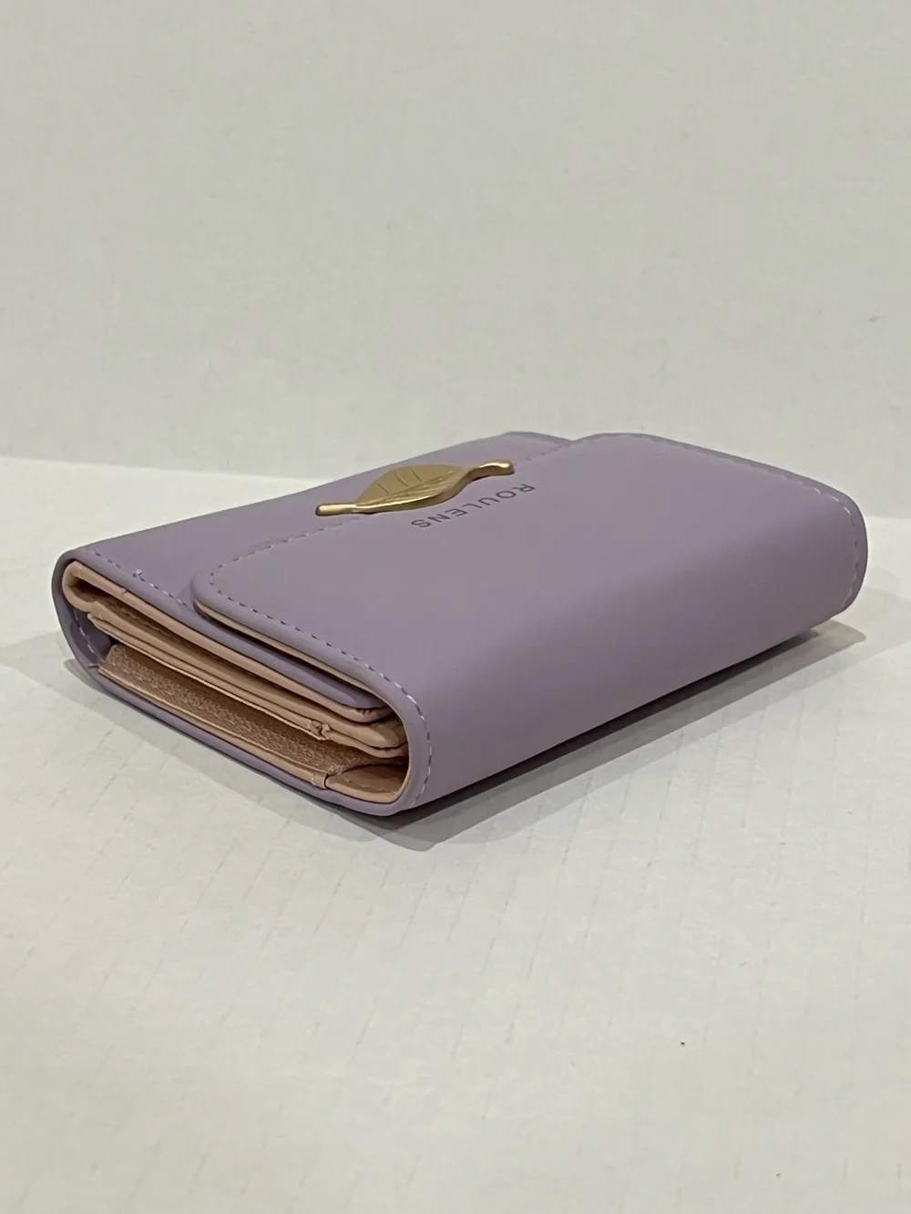 Roulens Lavender Purple RFID Blocking PU Leather Leaf Pendant Card Holder Wallet